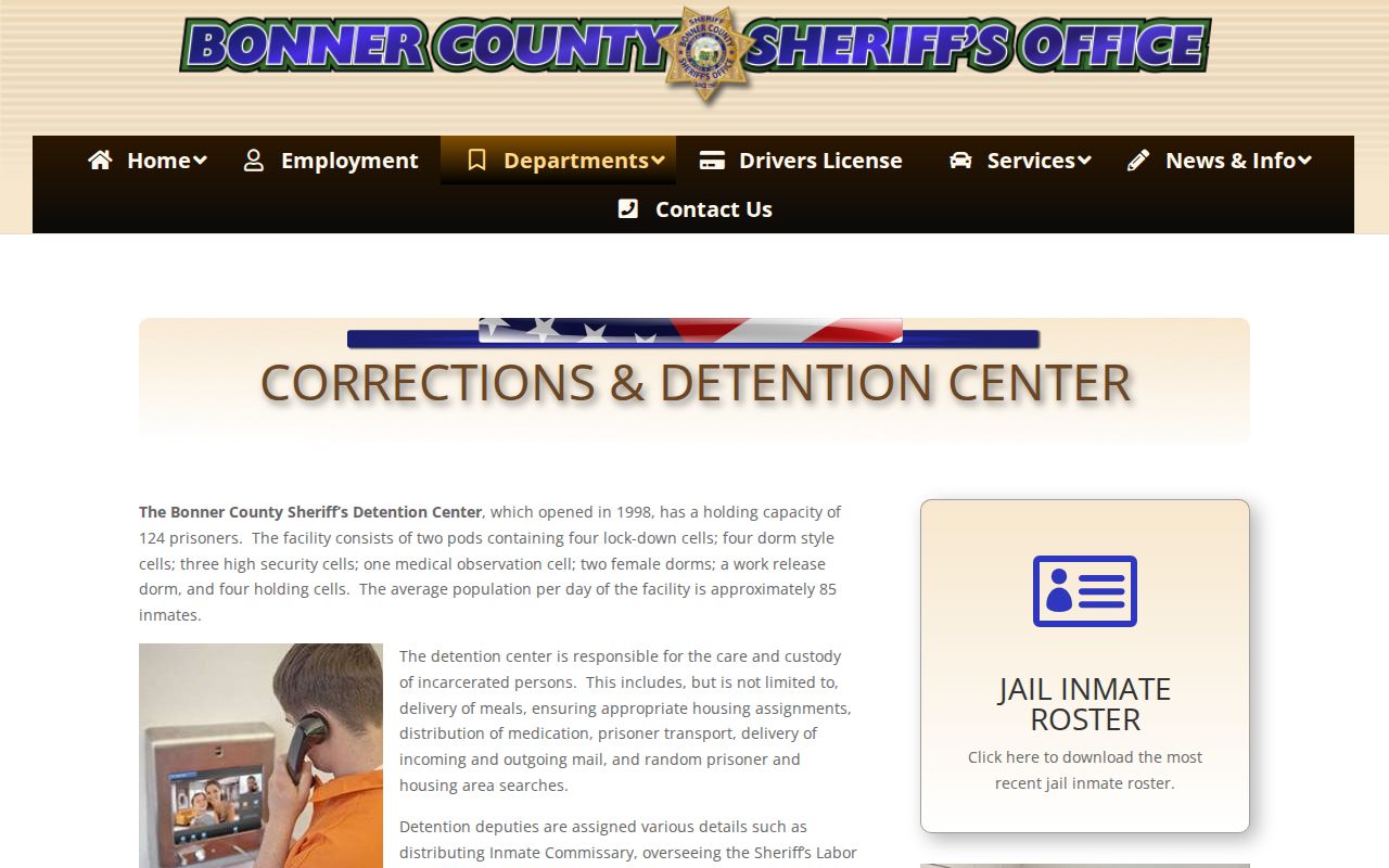 Bonner County Sheriff's detention page for current inmate and booking information