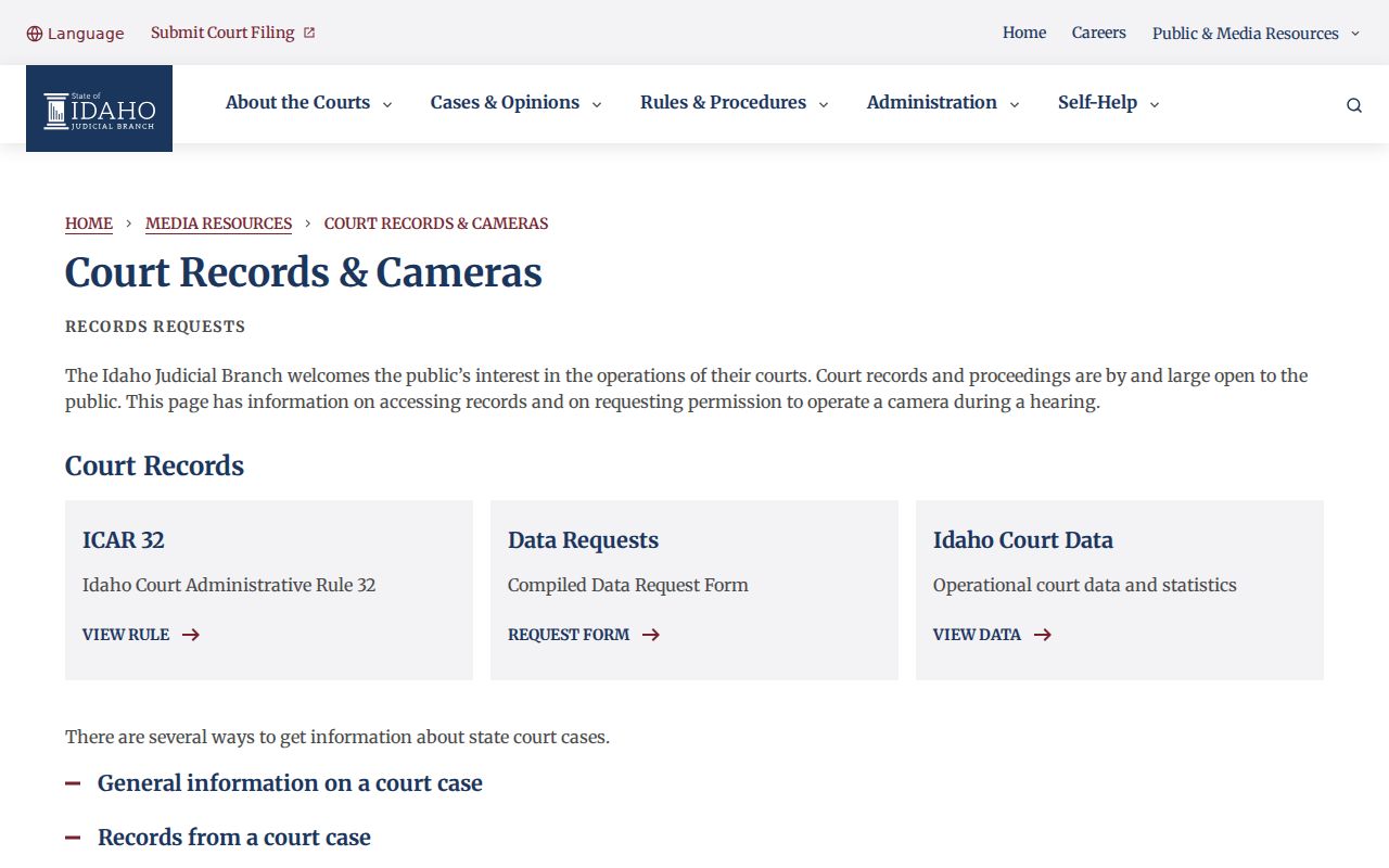 Bonner County criminal court case record access routes from Idaho Courts