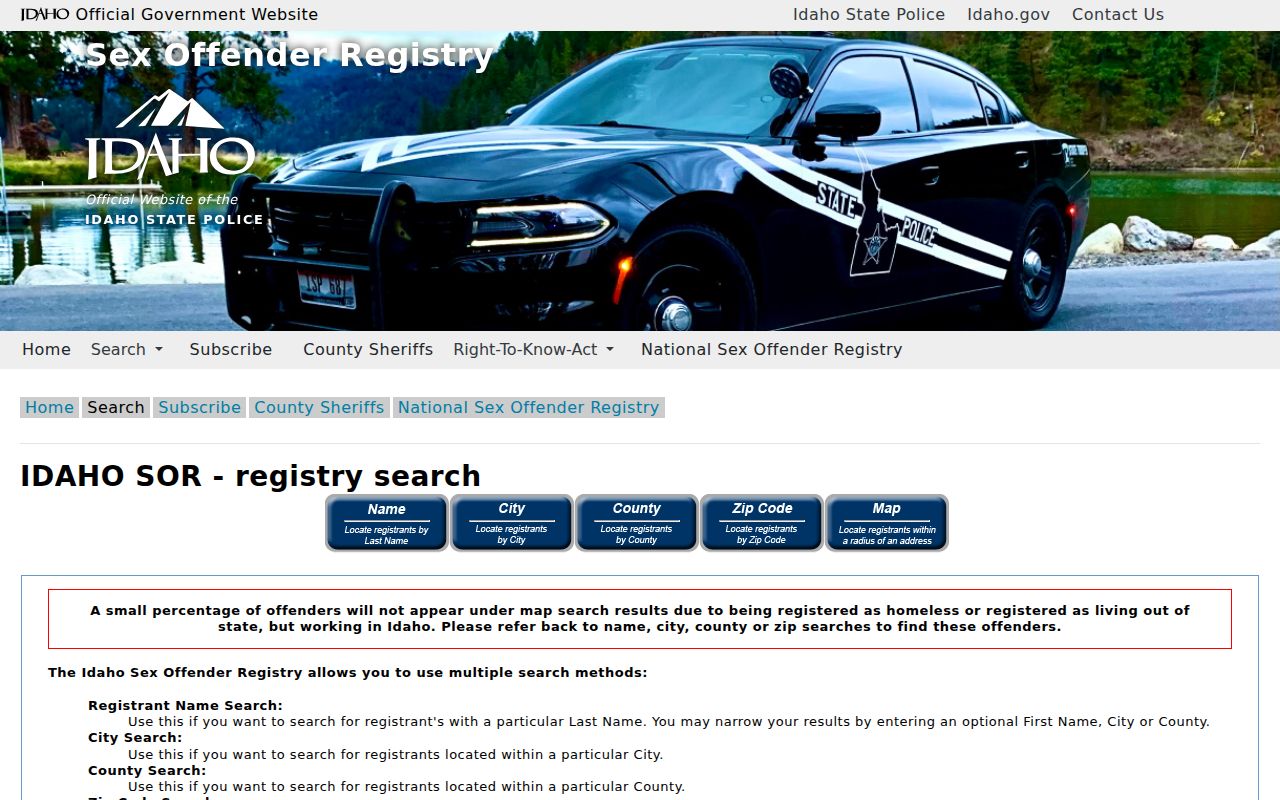 Bonner County sex offender record search options in the Idaho registry