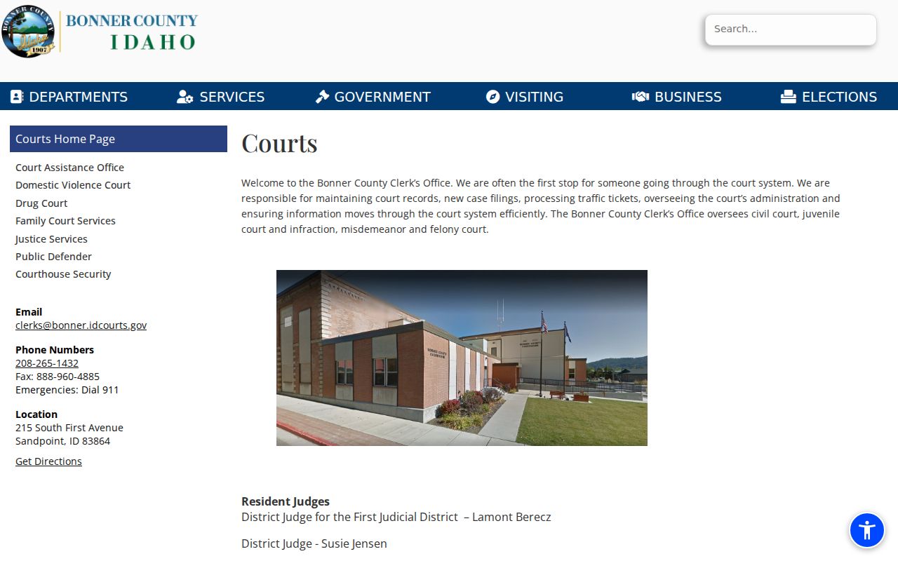 Bonner County court records and clerk information page