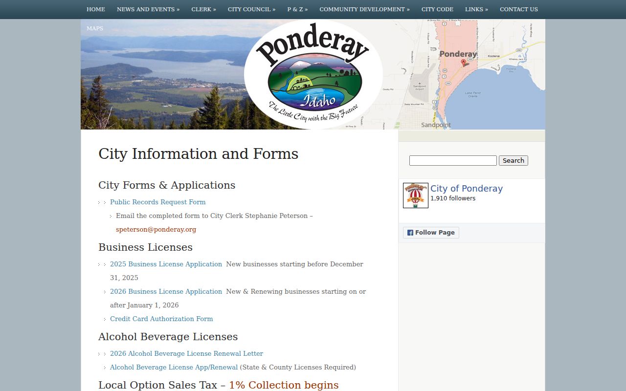 Ponderay criminal records in Bonner County city forms page
