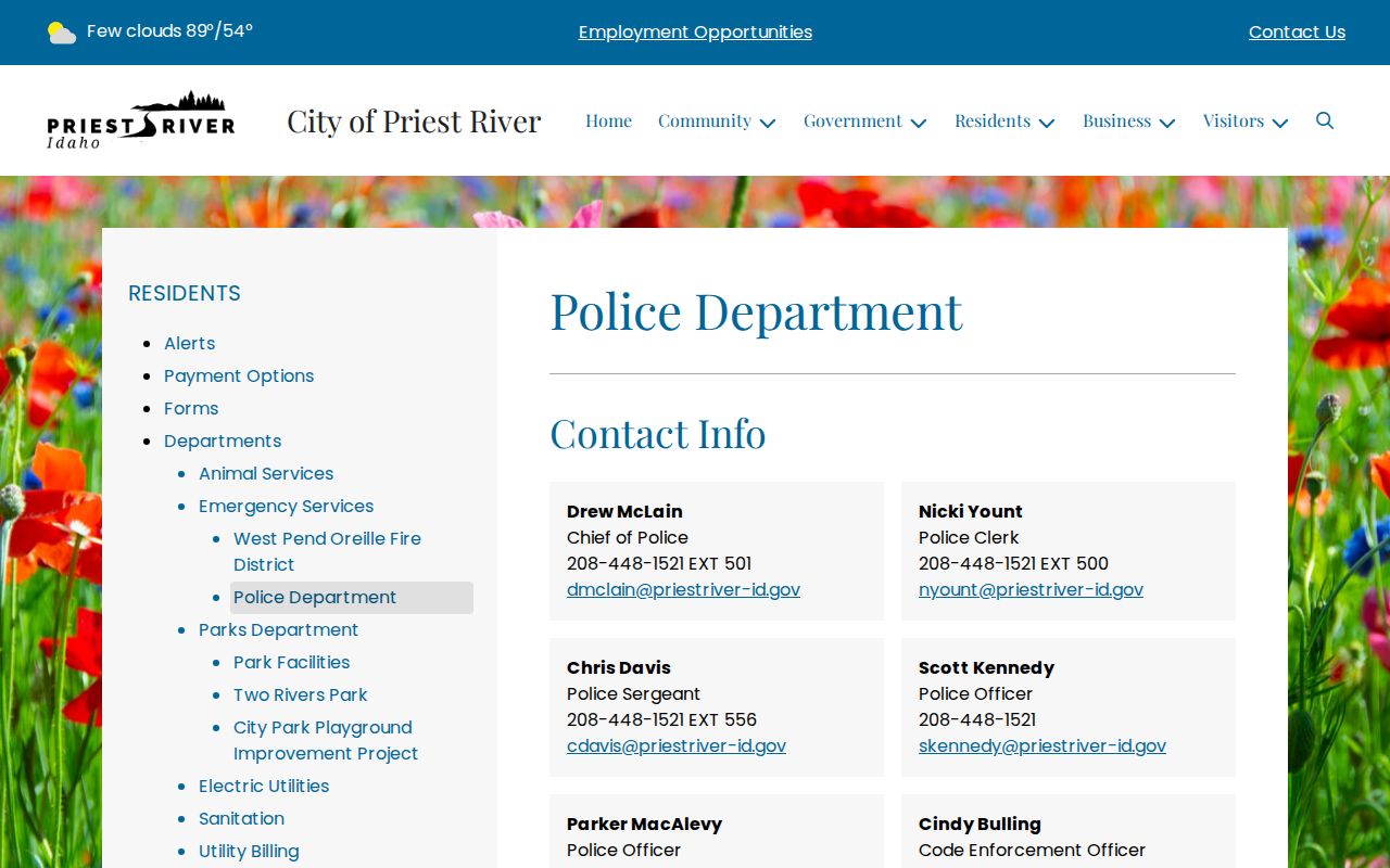 Priest River Police Department criminal records page