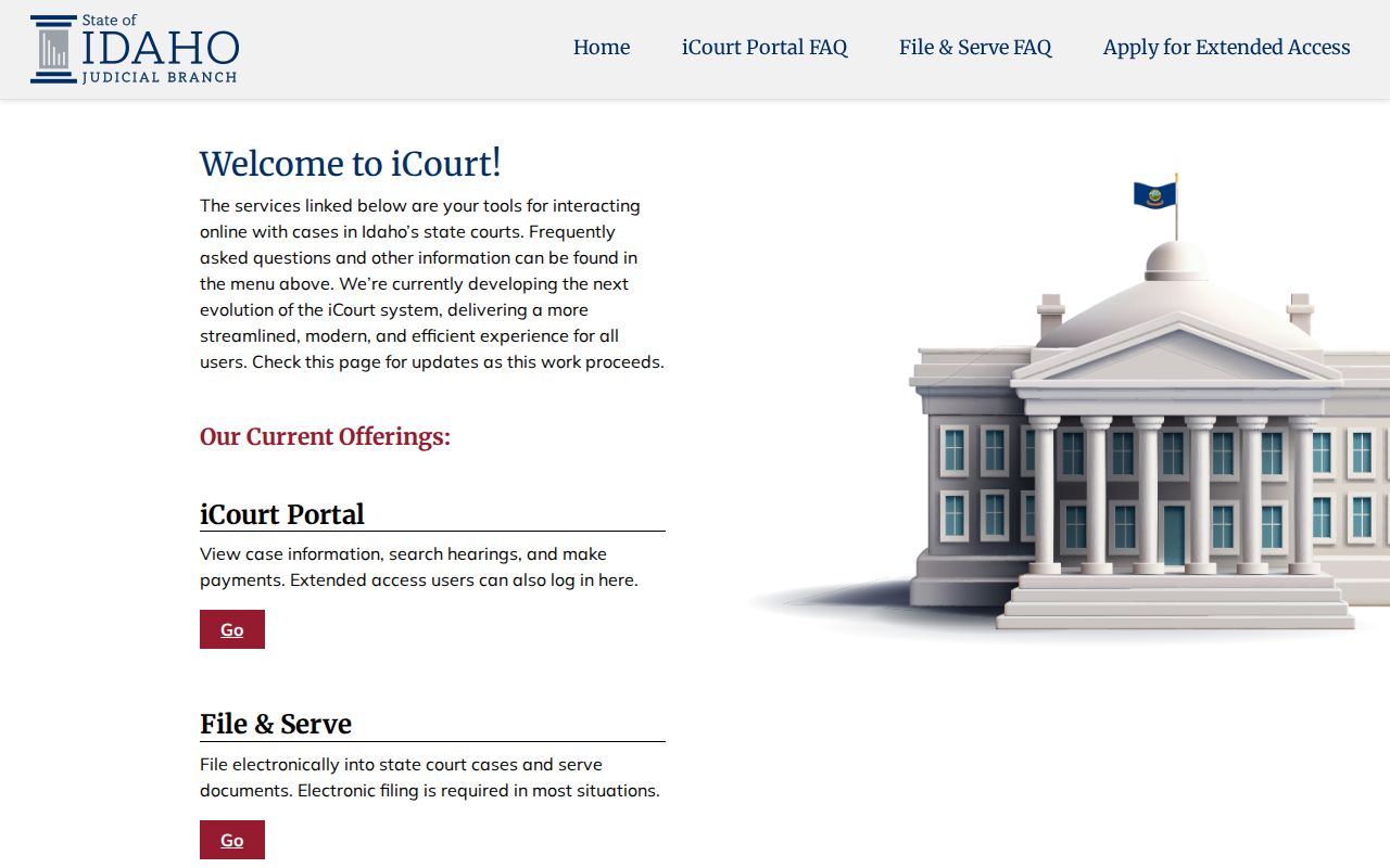 Idaho iCourt entry point used to search Sandpoint criminal court cases